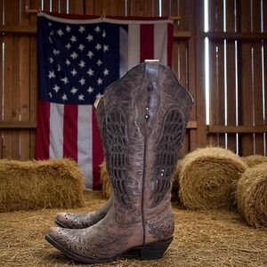 🔥Corral🖤 Gray Leather 💎Glitter Wings Inlay Western Pull Cowboy Boots‎ 7 $235